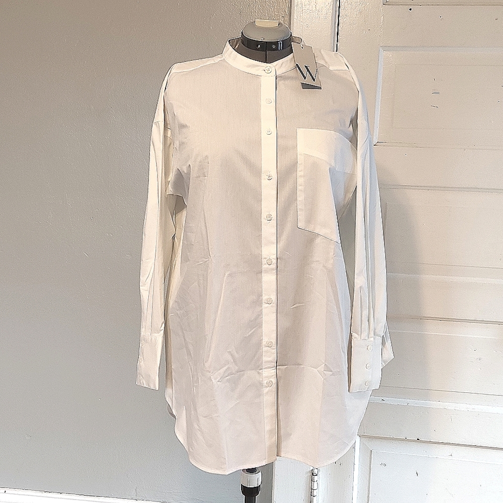 Brand New white button down tunic blouse Large